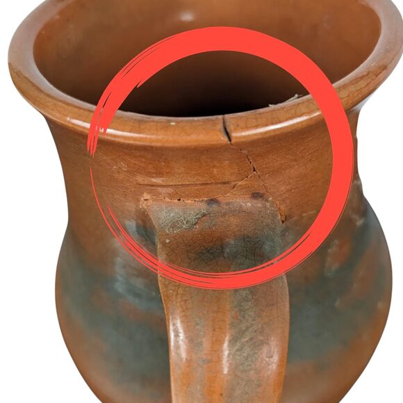 Vintage Handmade Brown Pottery Pitcher: Rustic Country Farmhouse Stoneware - Picture 3 of 7